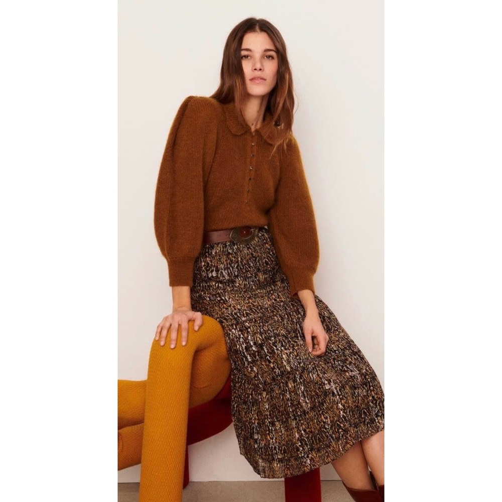Ba&sh Tilte Jumper Brown Mohair Wool Puff Sleeve Peter Pan Collar Sweater XS Lux - Picture 12 of 12